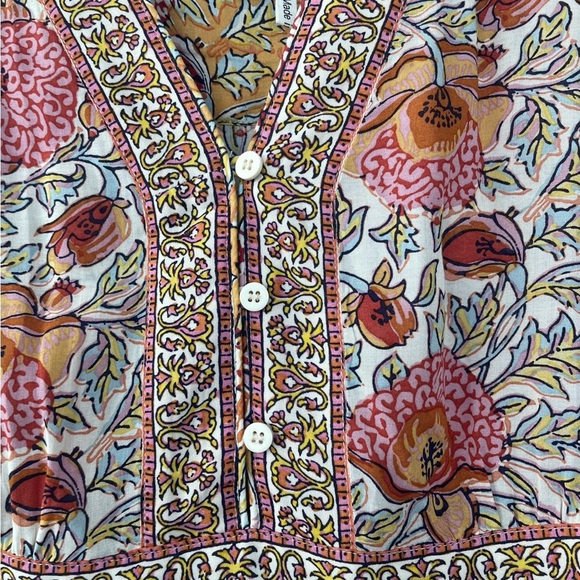 ba&sh Paris XS Boho Floral Mini Dress V-Neck Button Front Pink Orange - Picture 3 of 8